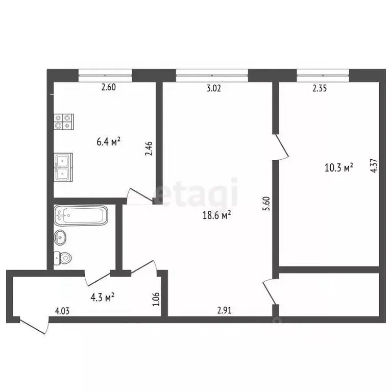 2-к кв. Пермский край, Пермь Комсомольский просп., 10 (45.2 м) - Фото 2