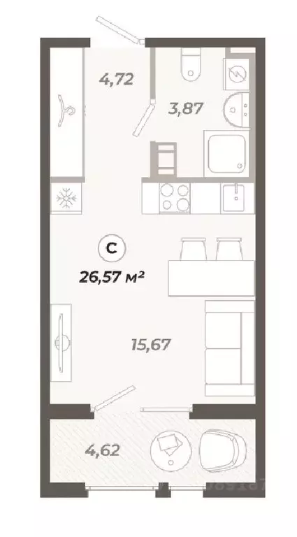 Студия Санкт-Петербург ул. Коли Томчака, 21Д (26.57 м) - Фото 0