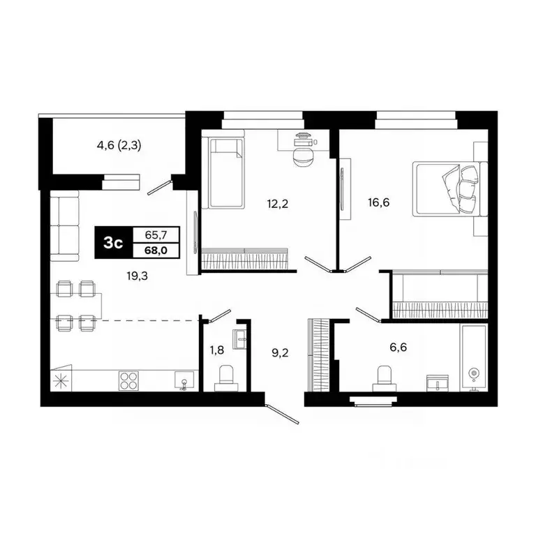 3-к кв. Новосибирская область, Кольцово рп, 5-й мкр  (68.0 м) - Фото 2