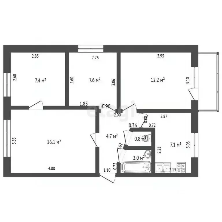 4-к кв. Мордовия, Рузаевка ул. Юрасова, 10 (57.9 м) - Фото 2