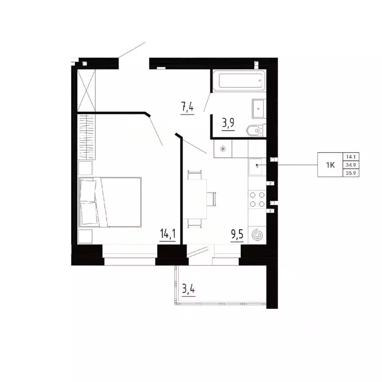 1-к кв. Орловская область, Орловский район, д. Образцово, Первый мкр  ... - Фото 1