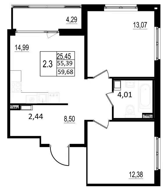 Продаётся 2-к квартира, 54.4 м - Фото 0