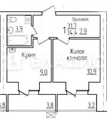 1-комнатная квартира: Благовещенск, Литейная улица, 41 (34.4 м) - Фото 1