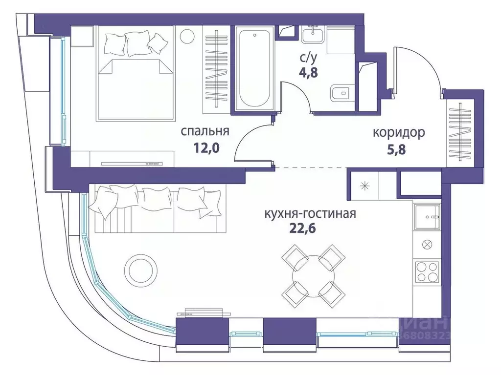 1-к кв. Москва Символ жилой комплекс (45.3 м) - Фото 0