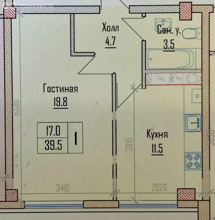 1-комнатная квартира: Нальчик, улица Тлостанова, 32 (39.5 м) - Фото 0