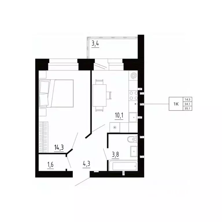 1-к кв. Орловская область, Орловский район, д. Образцово, Первый мкр  ... - Фото 1