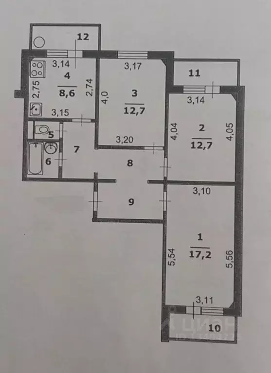 3-к кв. Белгородская область, Белгород ул. Есенина, 40 (68.6 м) - Фото 2