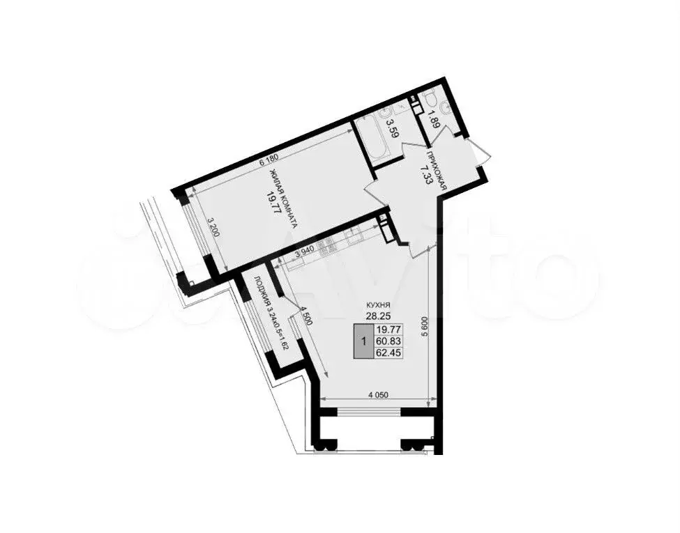 1-к. квартира, 62,5 м, 5/8 эт. - Фото 0