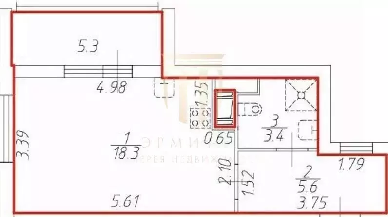 Студия Санкт-Петербург аллея Арцеуловская, 19 (27.3 м) - Фото 2