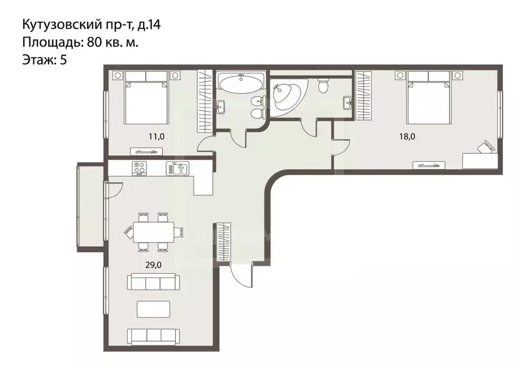3-к кв. Москва Кутузовский просп., 14 (80.0 м) - Фото 2