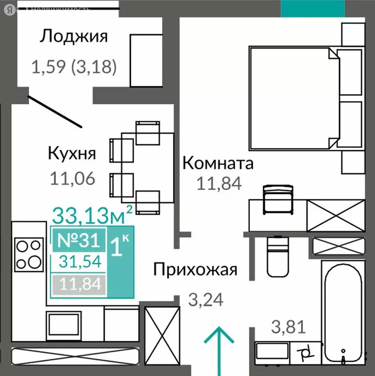 1-комнатная квартира: Симферополь, Лавандовый переулок, 1 (31.54 м) - Фото 0