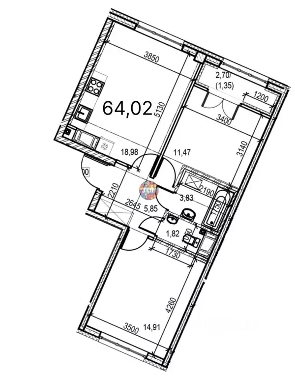 2-к кв. Санкт-Петербург Ремесленная ул., 15 (64.02 м) - Фото 1