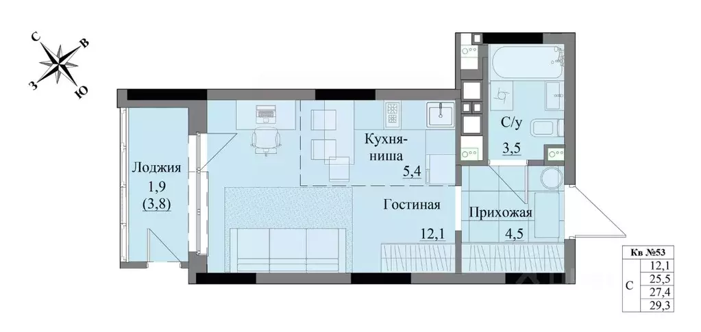 Студия Удмуртия, Ижевск Краски Леса жилой комплекс (27.4 м) - Фото 0