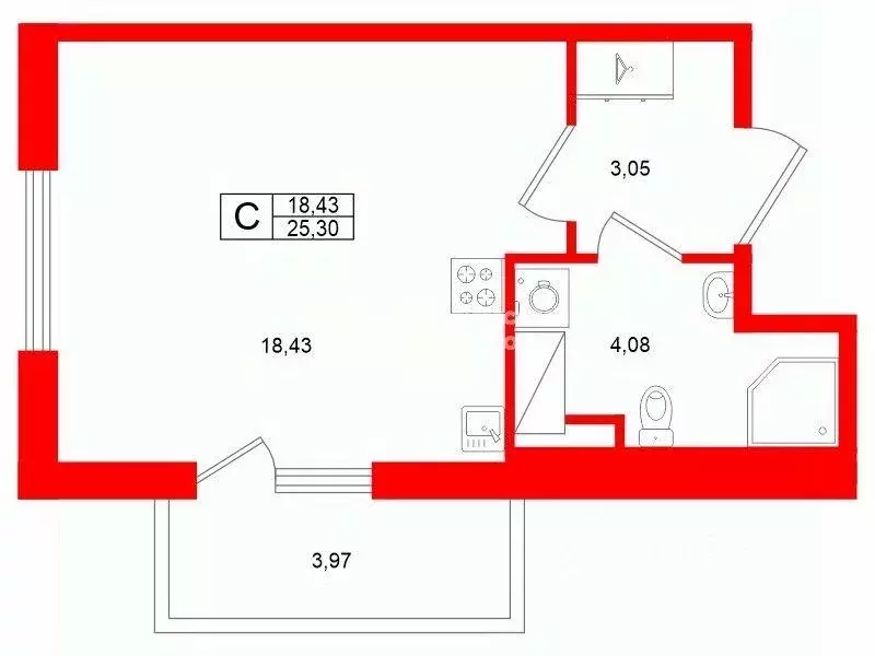 Квартира, студия, 25.3 м - Фото 0