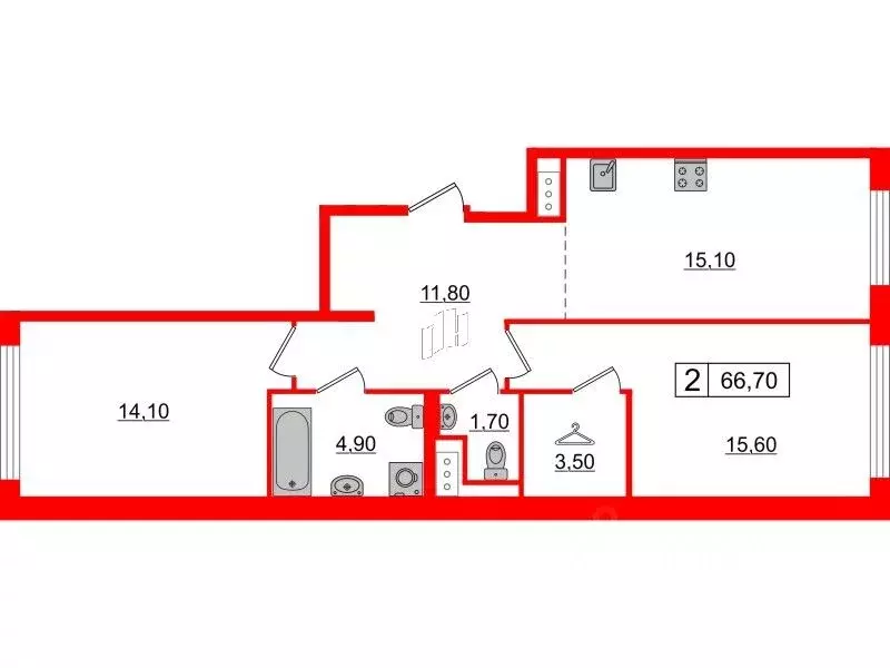 2-к кв. Санкт-Петербург ул. Челюскина, 10 (66.7 м) - Фото 0