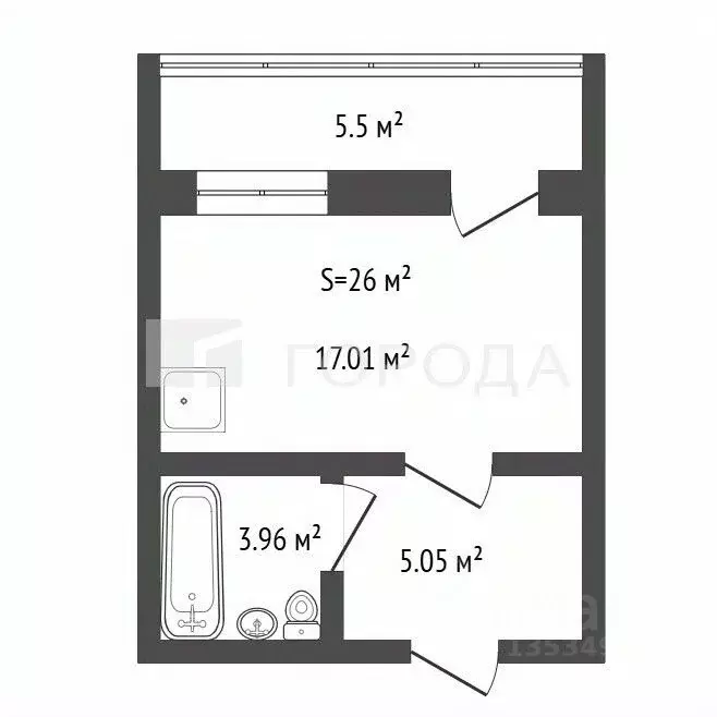 Студия Алтайский край, Барнаул ул. Льва Толстого, 12 (26.0 м) - Фото 1