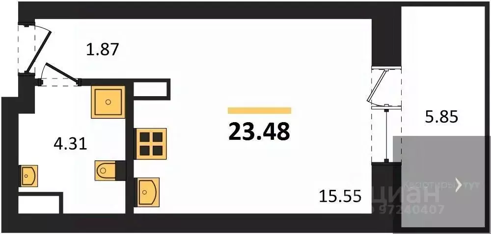 Студия Воронежская область, Воронеж Транспортная ул., 58 (23.48 м) - Фото 0