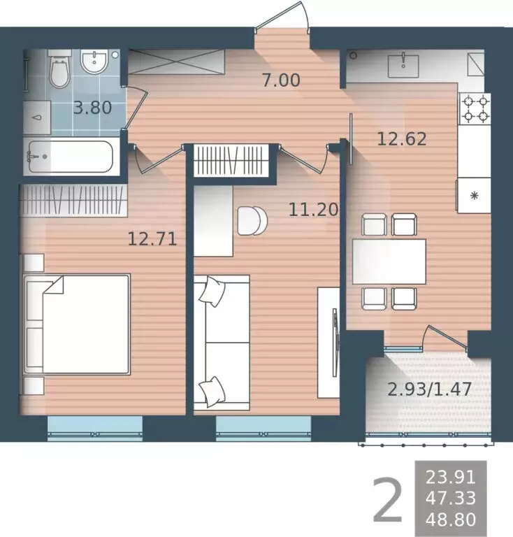 2-комнатная квартира: Калининград, улица Сержанта Мишина, 81к2 (50 м) - Фото 0