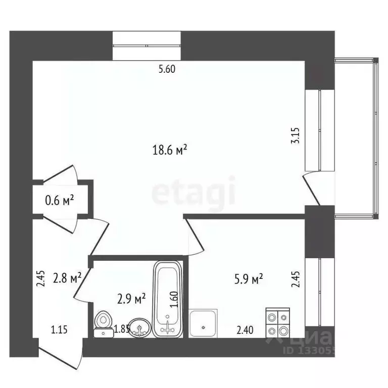 1-к кв. Кемеровская область, Кемерово Весенняя ул., 1 (30.8 м) - Фото 1