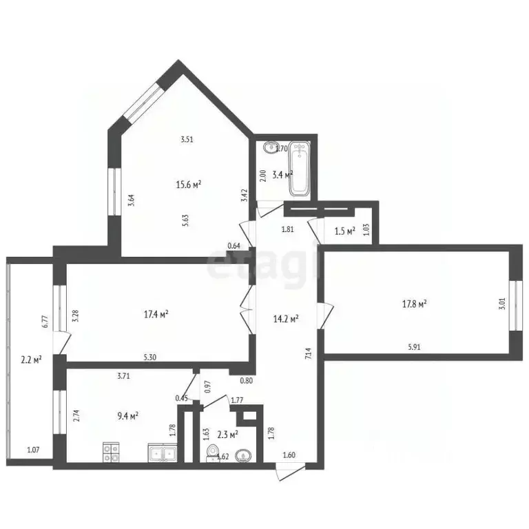 3-к кв. Татарстан, Альметьевск ул. Шевченко, 170 (83.0 м) - Фото 2