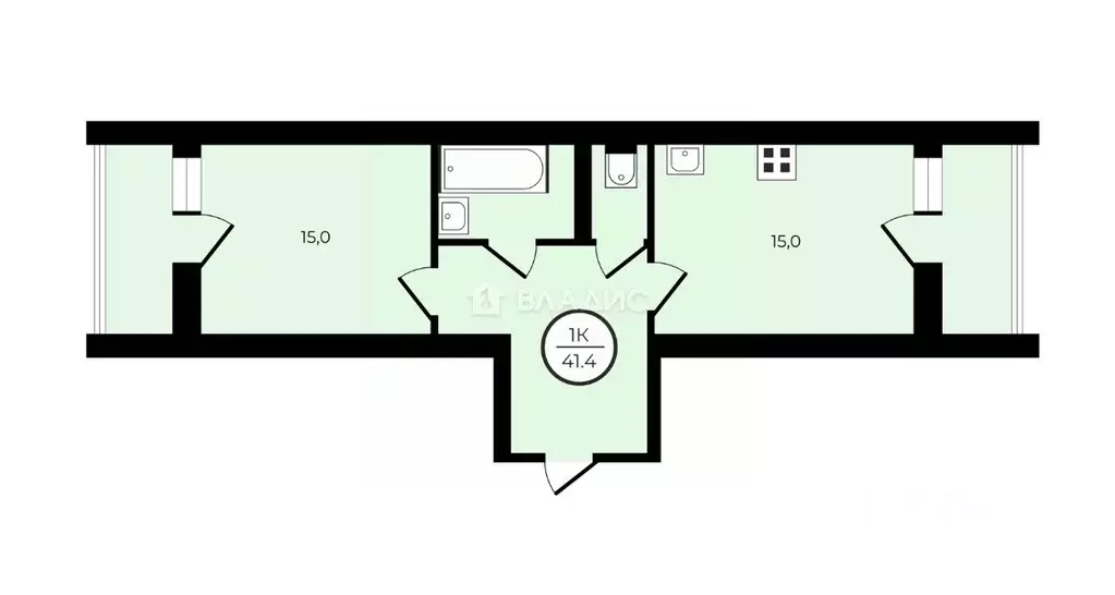 1-к кв. Владимирская область, Владимир ул. Нижняя Дуброва, 47к1 (41.4 ... - Фото 2