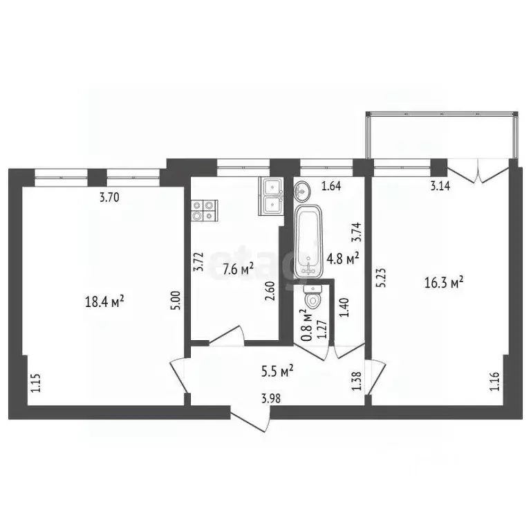 2-к кв. Калининградская область, Калининград Киевская ул., 114 (53.6 ... - Фото 1