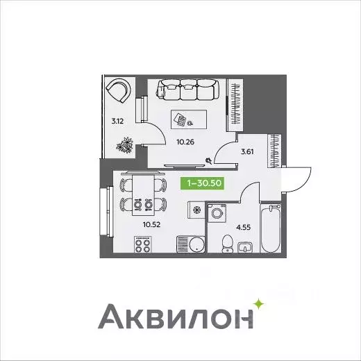 1-к кв. Архангельская область, Северодвинск  (30.5 м) - Фото 0