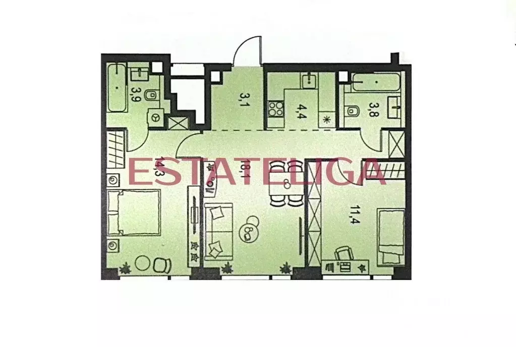 3-к кв. Москва Озерная ул., 1к2/4 (60.3 м) - Фото 2