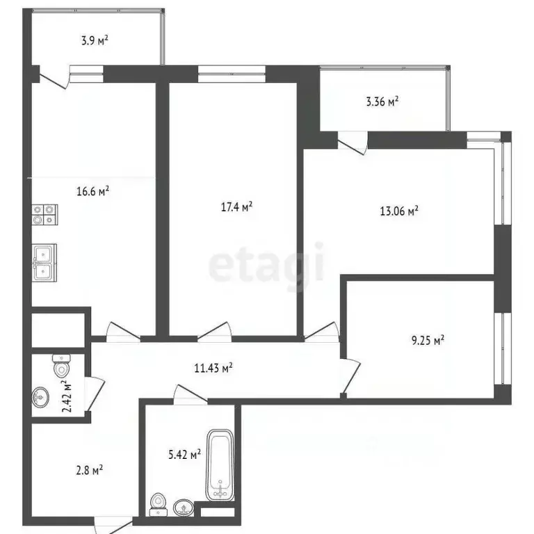 3-к кв. Ростовская область, Ростов-на-Дону Тибетская ул., 1Вс3 (86.9 ... - Фото 1