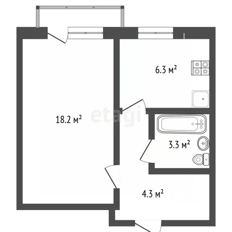 1-к кв. Башкортостан, Стерлитамак ул. Менделеева, 6 (32.5 м) - Фото 1