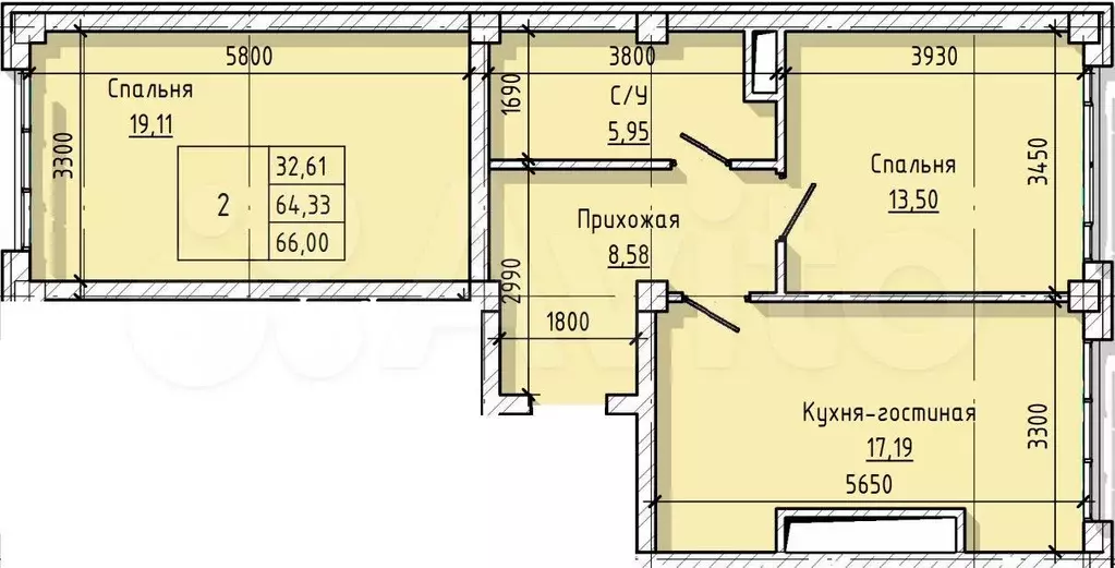 2-к. квартира, 66 м, 10/16 эт. - Фото 0