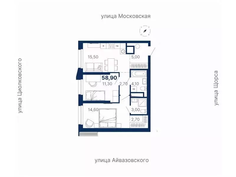 2-к кв. Свердловская область, Екатеринбург ул. Московская, 249/2 (58.9 ... - Фото 0