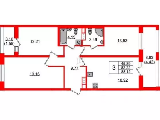 3-к кв. Санкт-Петербург ш. Суздальское, 8 (88.12 м) - Фото 0
