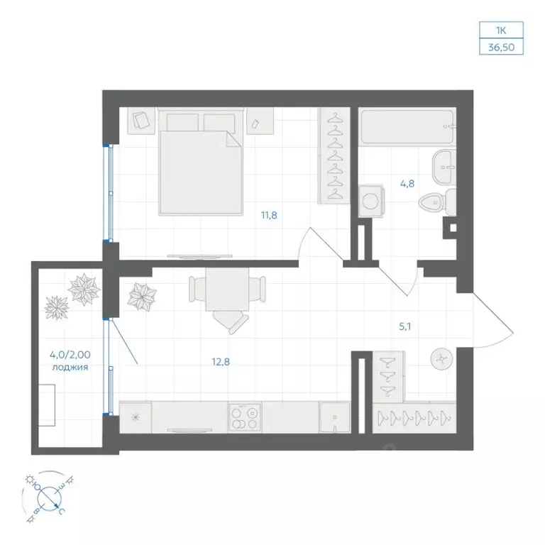 1-к кв. Челябинская область, Челябинск Клевер жилой комплекс (36.5 м) - Фото 2