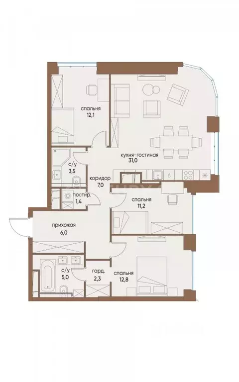 3-к кв. Москва ул. Нижние Мневники, 16к1 (92.3 м) - Фото 2