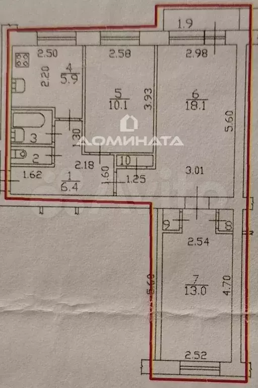 3-к. квартира, 58,5 м, 6/9 эт. - Фото 0