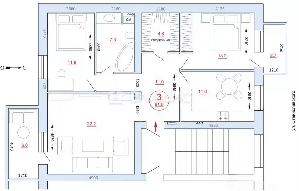 3-к кв. Ростовская область, Ростов-на-Дону ул. Станиславского, 46 ... - Фото 2