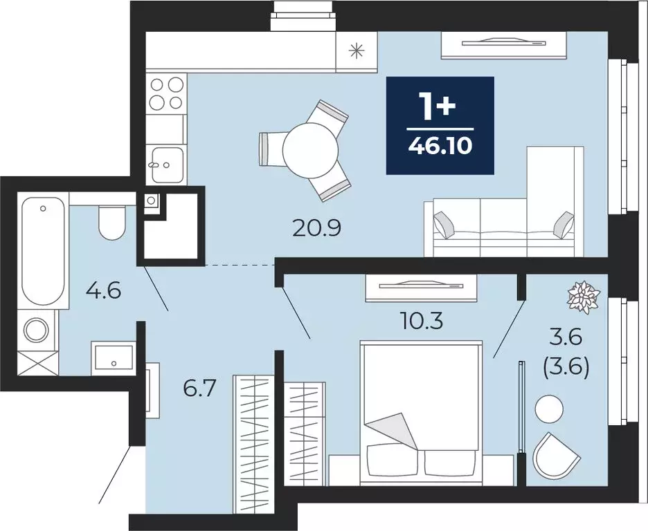1-комнатная квартира: Тюмень, Тобольский тракт, 103 (46.1 м) - Фото 1