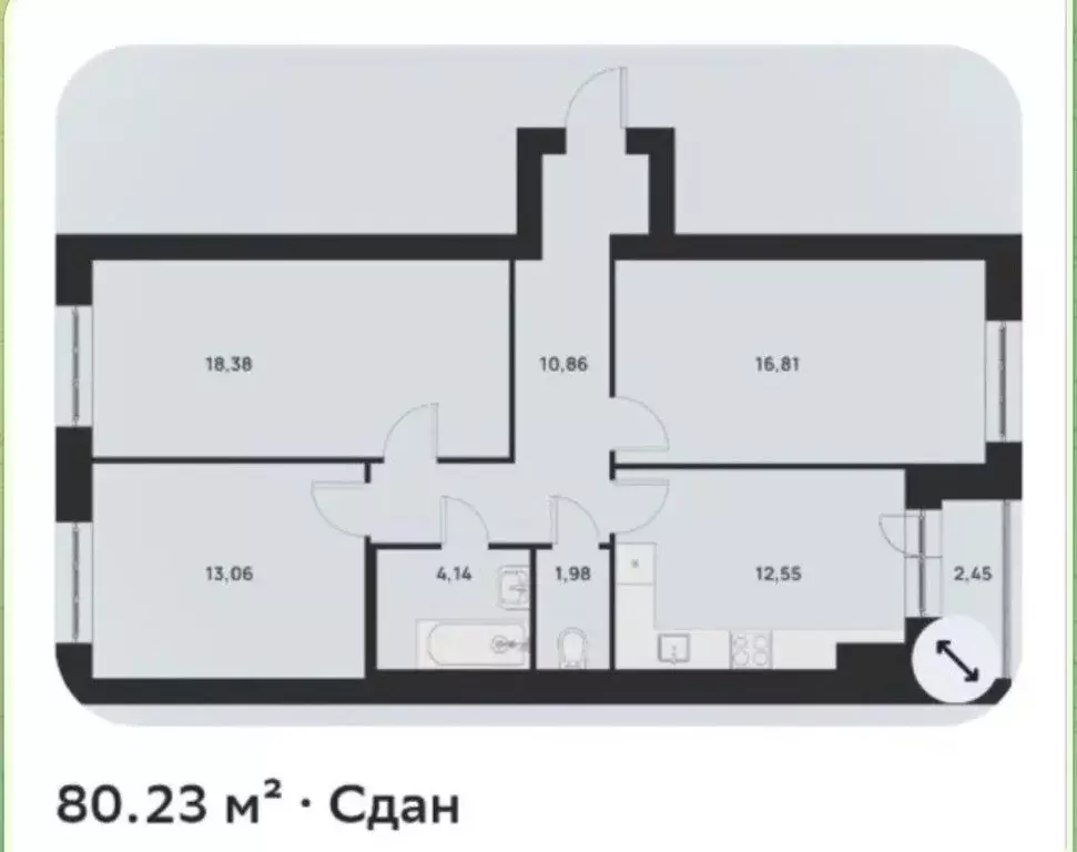 3-комнатная квартира: Тула, улица Героя России Зиничева, 5 (80.23 м) - Фото 1