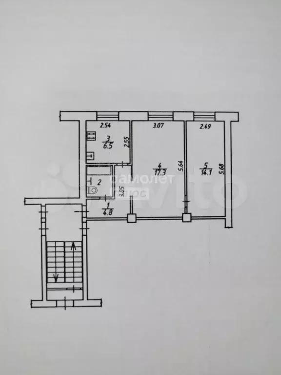 2-к. квартира, 45,6 м, 1/5 эт. - Фото 0