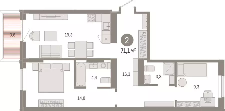 2-комнатная квартира: Омск, Кировский округ (71.06 м) - Фото 1