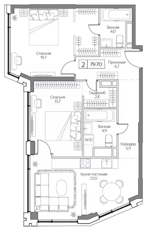 2-к кв. Москва Дрим Рива жилой комплекс (79.7 м) - Фото 1