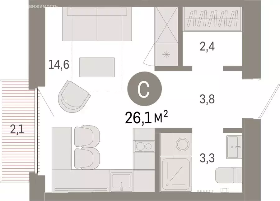 Квартира-студия: Екатеринбург, микрорайон Академический, 19-й квартал, ... - Фото 2