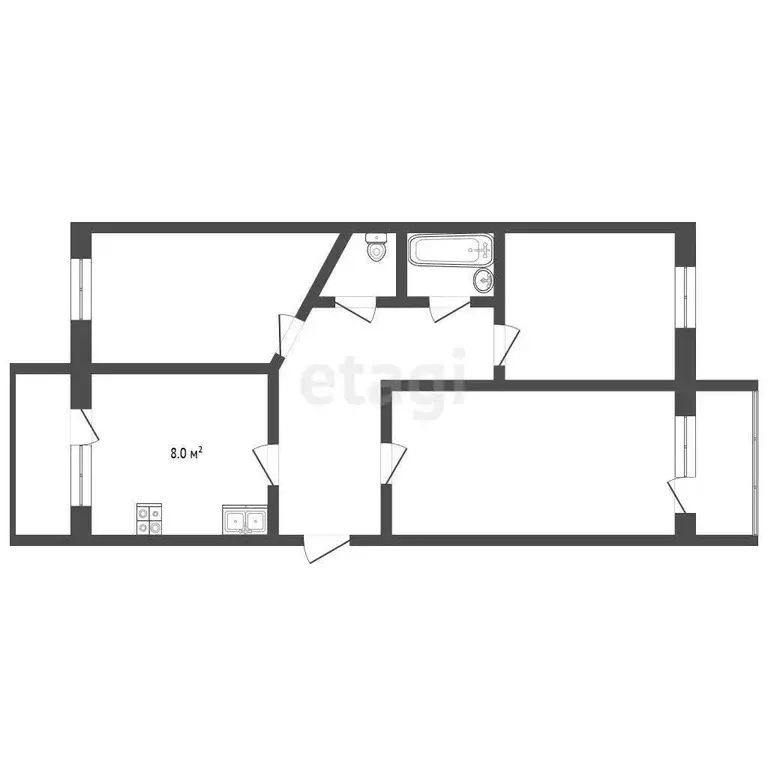 Квартира, 3 комнаты, 69.2 м - Фото 1