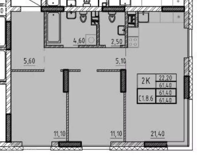 Продаётся 2-к квартира, 61.4 м - Фото 0