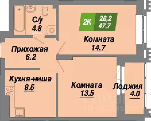 2-к кв. Новосибирская область, Новосибирск Калининский квартал жилой ... - Фото 1