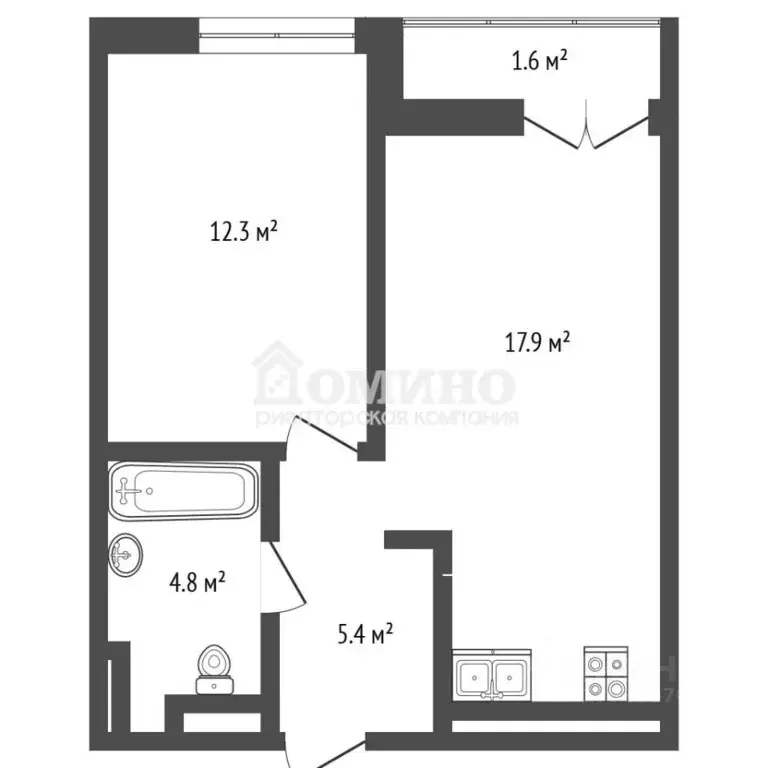 1-к кв. Тюменская область, Тюмень ул. Братьев Бондаревых, 5 (40.0 м) - Фото 2
