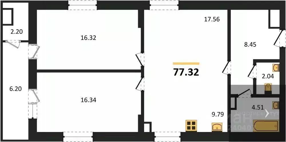 2-к кв. Воронежская область, Воронеж ул. 9 Января, 68Л (77.32 м) - Фото 0