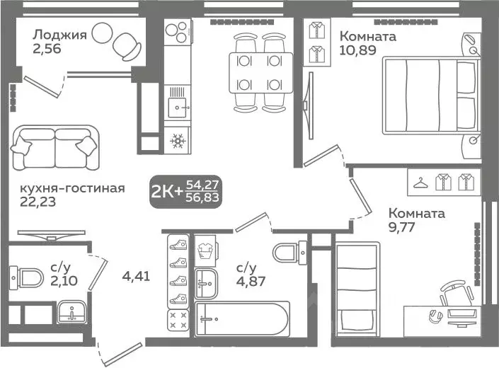 2-к кв. Тюменская область, Тюмень ул. Заполярная, 9/2 (54.27 м) - Фото 0