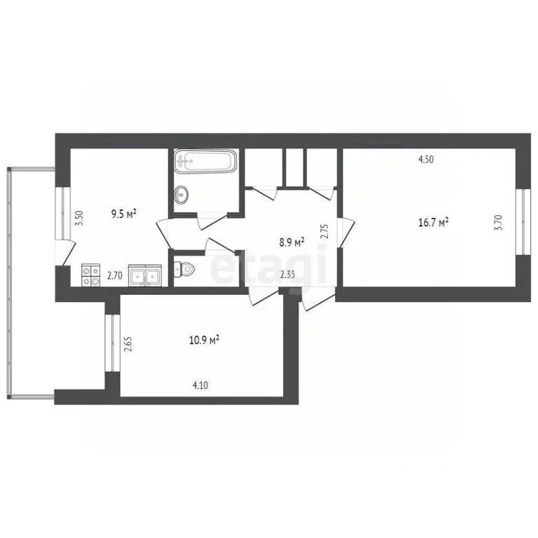 2-к кв. Крым, Бахчисарай ул. Мира, 14к3 (51.2 м) - Фото 2